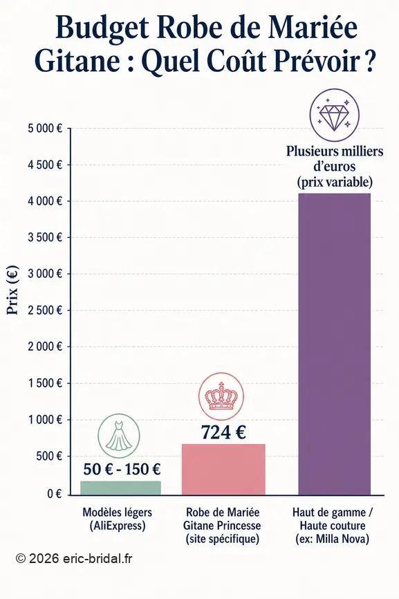Comparaison des budgets pour une robe de mariée gitane : des modèles abordables aux créations haut de gamme.