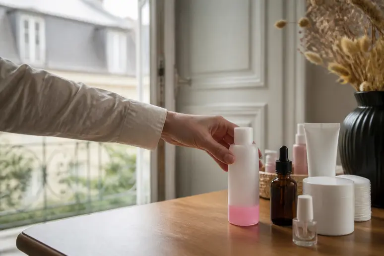 Choix d'un dégraissant ongle sans acétone pour minimiser les risques.