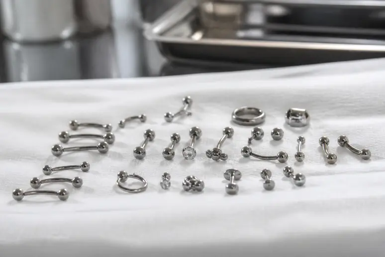 Bijoux de piercing en acier chirurgical et titane pour un piercing capuchon.