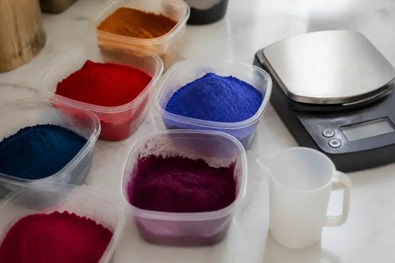 Préparation de colorants et matériel pour teindre en noir un vêtement avec précision