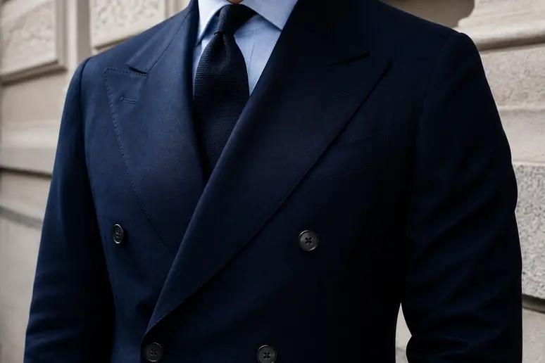 Veste croisée en laine avec boutons et revers en pointe d'un costume Kingsman
