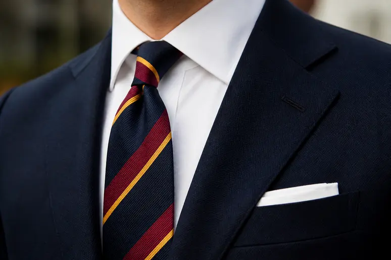 Cravate en soie et pochette en lin blanc assorties pour parfaire un costume Kingsman