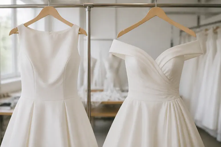 Comparaison de coupes entre robe de mariée col bateau et col Bardot