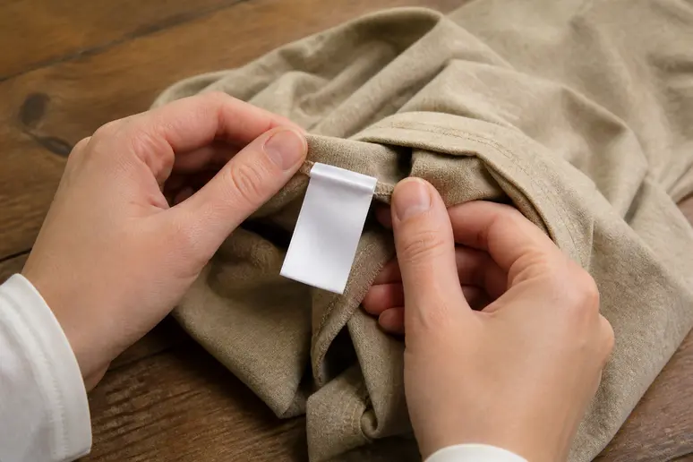 Examen de la composition d'un vêtement en fibres naturelles avant une teinture noire vêtement durable