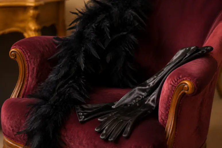 Boa à plumes et gants longs pour parfaire une tenue cabaret femme.