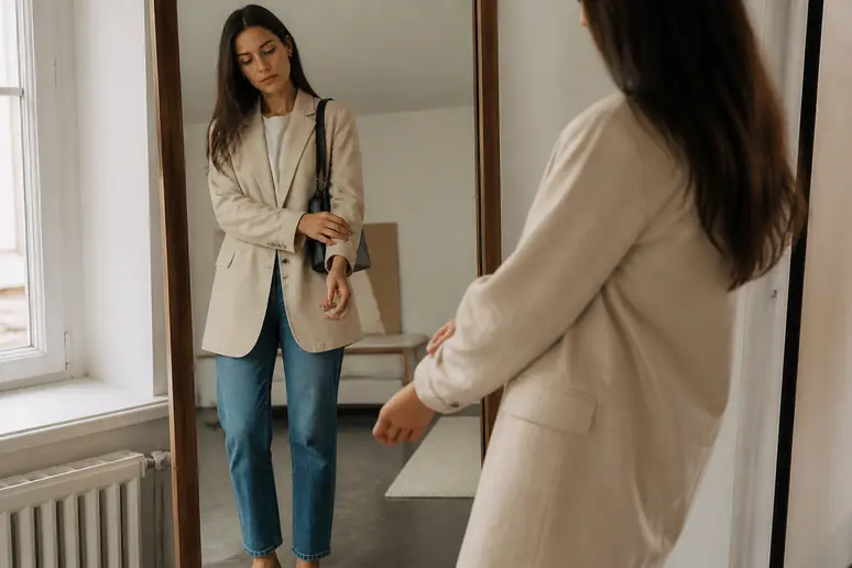 Ajustement des proportions d'une tenue avec un blazer et un jean droit