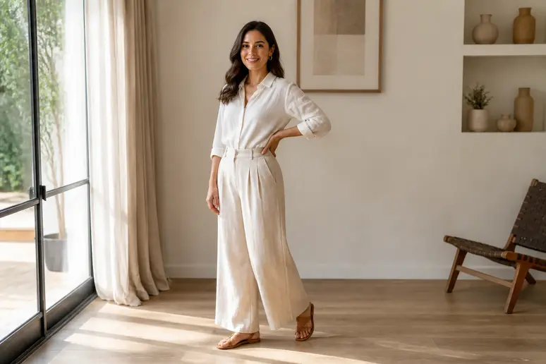 Femme adoptant une pose photo selon morphologie avec une orientation de trois quarts et le coude fléchi.